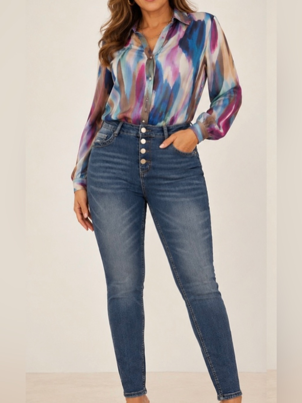 High-Rise Button-Fly Women’s Skinny Jeans Pants ONLY.  L